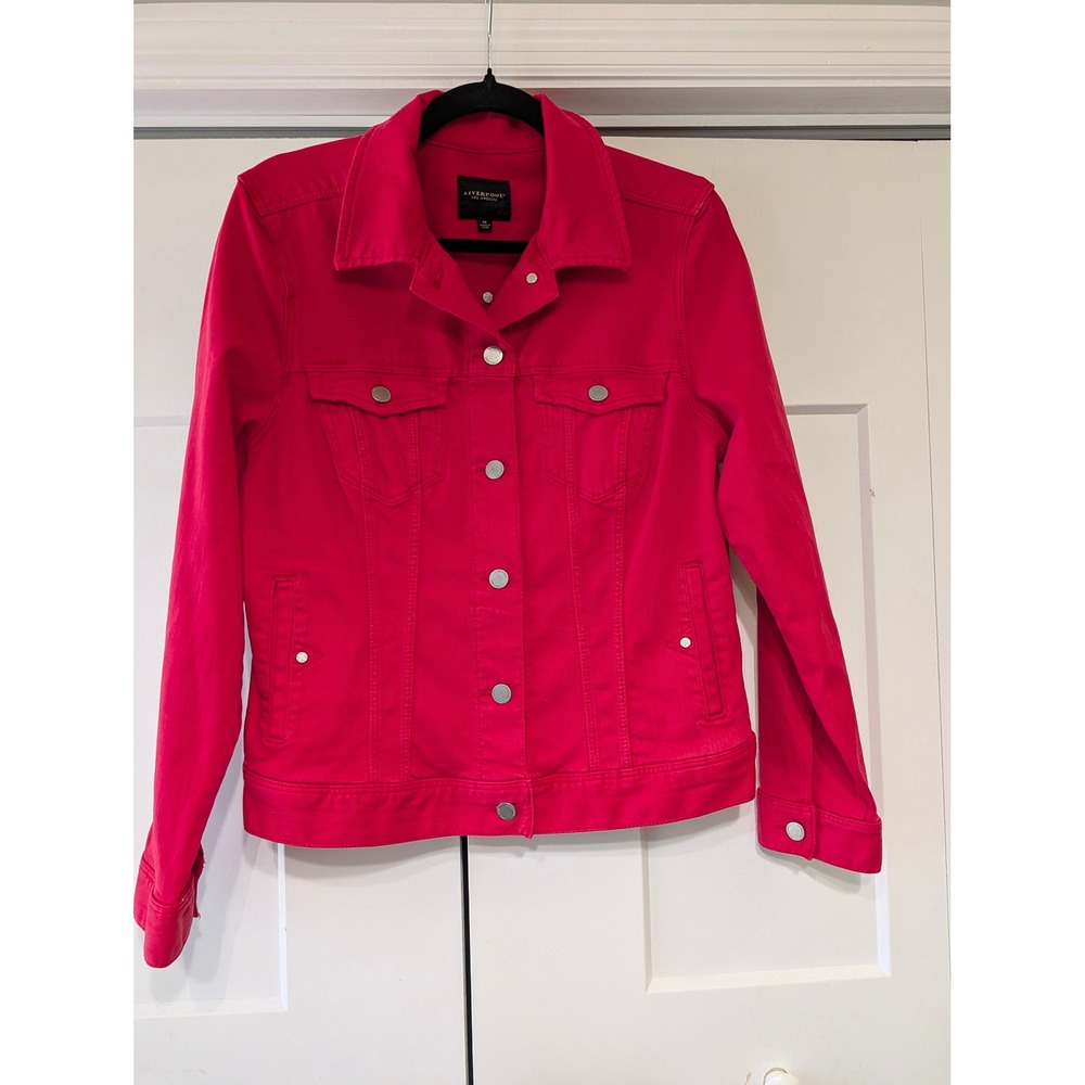 Liverpool Los Angeles Womens Hot Pink Denim Jacket Size M Classic Trucker Pink